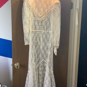 Cream lace and peach satin dress